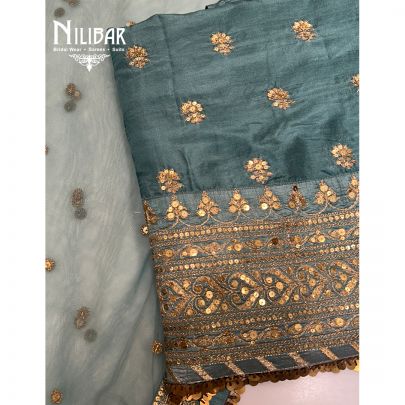 Turquoise Blue Silk Unstitched Suit