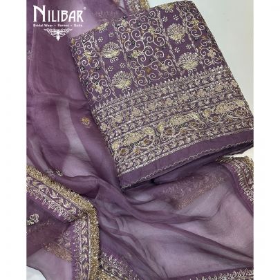Purple Organza Unstitched Suit