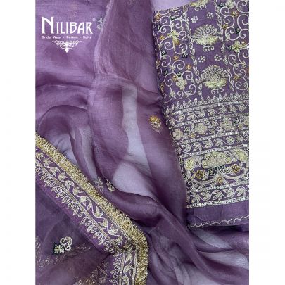 Purple Organza Unstitched Suit