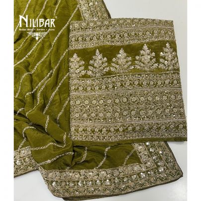 Mehandi Green Crepe Unstitched Suit