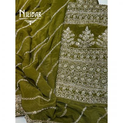 Mehandi Green Crepe Unstitched Suit