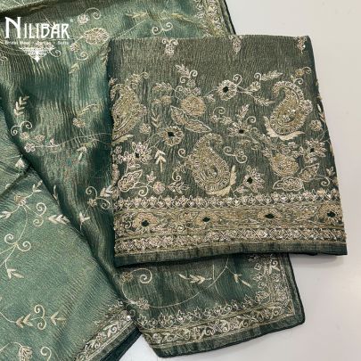 Peacock Green Crush Tissue Unstitched Suit