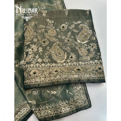 Peacock Green Crush Tissue Unstitched Suit
