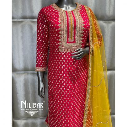 Magenta and Mustard Silk Pant Suit