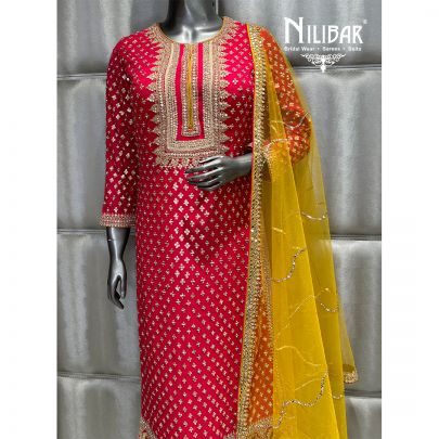Magenta and Mustard Silk Pant Suit