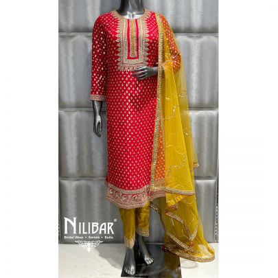 Magenta and Mustard Silk Pant Suit