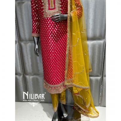 Magenta and Mustard Silk Pant Suit