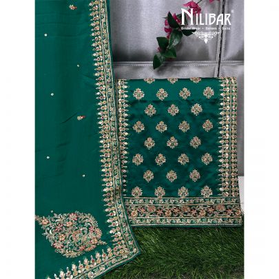 Green Satin Unstitched Suit