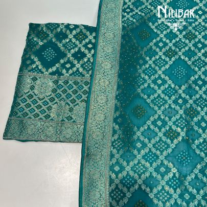 Peacock Blue Georgette Unstitched Suit