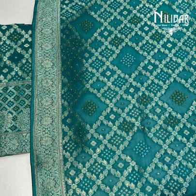 Peacock Blue Georgette Unstitched Suit