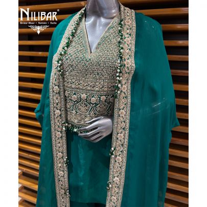 Peacock Blue Crepe Short Top Paired With Cape & Palazzo