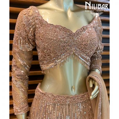 Russet Brown Net Lehenga