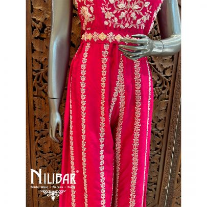 Bright Pink Silk Net Jumpsuit