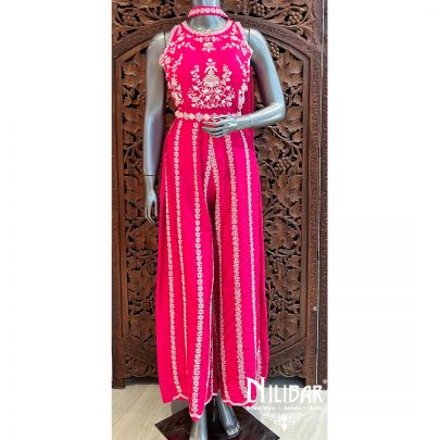 Bright Pink Silk Net Jumpsuit