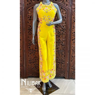 Bright Yellow Silk Net Jumpsuit