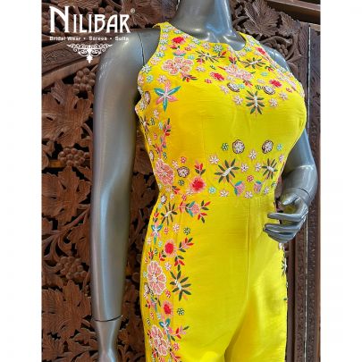 Bright Yellow Silk Net Jumpsuit