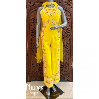 Bright Yellow Silk Net Jumpsuit