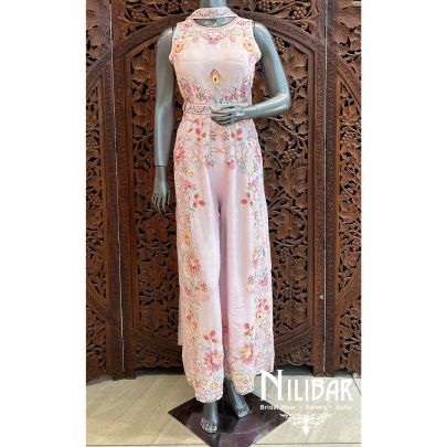 Baby Pink Silk Net Jumpsuit