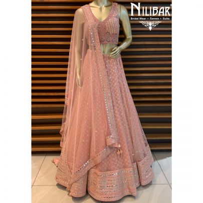 Powder Peach Net Lehenga