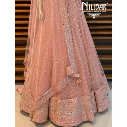 Powder Peach Net Lehenga