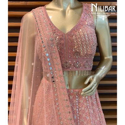 Powder Peach Net Lehenga