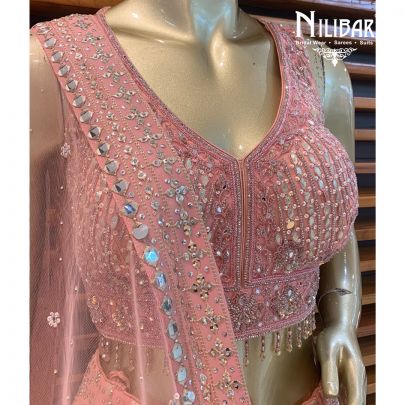 Powder Peach Net Lehenga