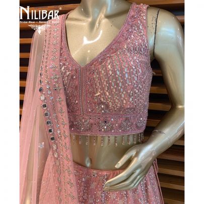 Powder Peach Net Lehenga