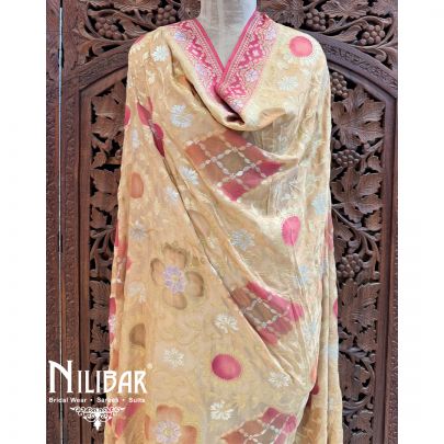 Beige Georgette Embroidered Banarasi Georgette Dupatta.