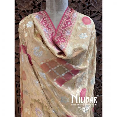 Beige Georgette Embroidered Banarasi Georgette Dupatta.