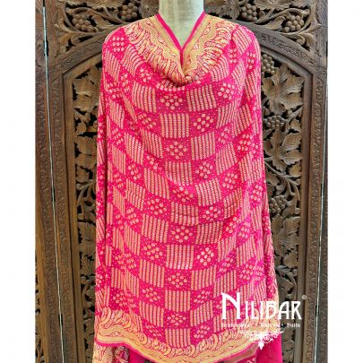 Hot Pink Georgette Embroidered Banarasi Georgette Dupatta.