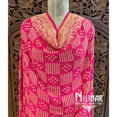 Hot Pink Georgette Embroidered Banarasi Georgette Dupatta.