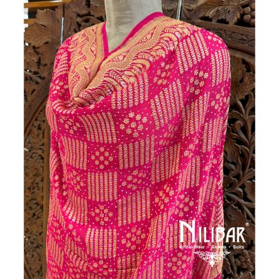 Hot Pink Georgette Embroidered Banarasi Georgette Dupatta.