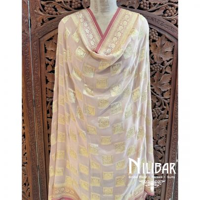 Peach Georgette Embroidered Banarasi Georgette Dupatta.