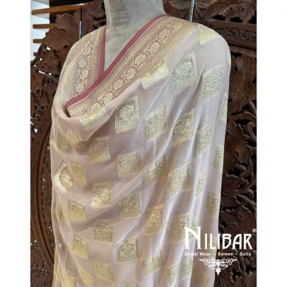 Peach Georgette Embroidered Banarasi Georgette Dupatta.