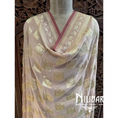 Peach Georgette Embroidered Banarasi Georgette Dupatta.