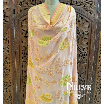 Pink Georgette Embroidered Banarasi Georgette Dupatta.