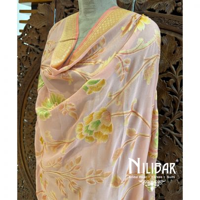 Pink Georgette Embroidered Banarasi Georgette Dupatta.