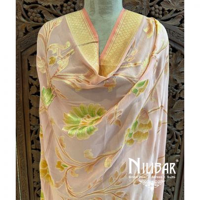 Pink Georgette Embroidered Banarasi Georgette Dupatta.
