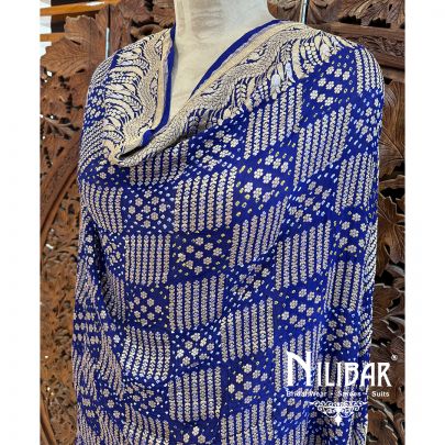 Blue Georgette Embroidered Banarasi Georgette Dupatta.