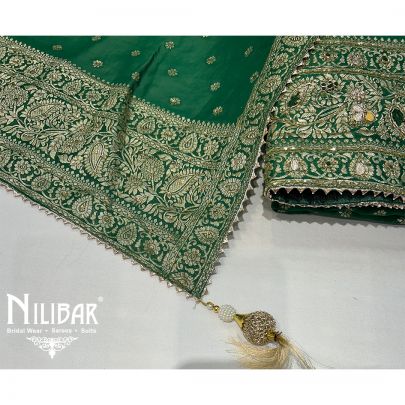 Dark Green Organza Unstitched Suit