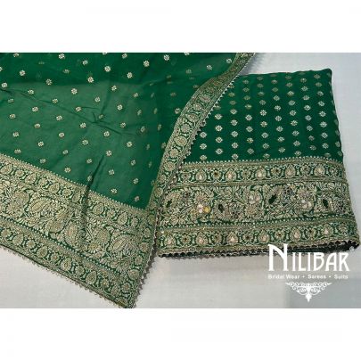 Dark Green Organza Unstitched Suit