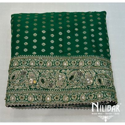 Dark Green Organza Unstitched Suit