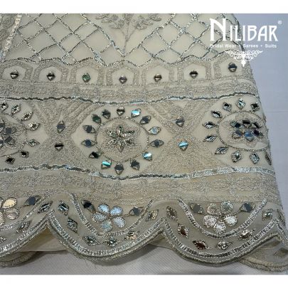 Cream Organza Unstitched Suit