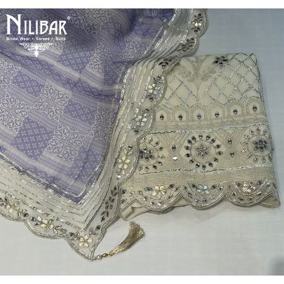 Cream Organza Unstitched Suit