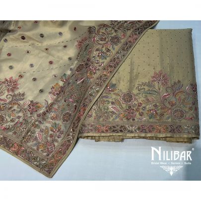 Metallic Gold Maheshwari Silk Unstitched Suit
