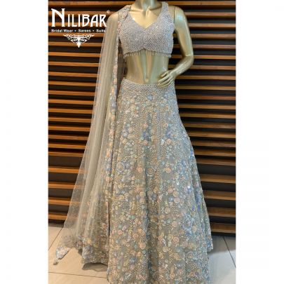 Silver Grey Organza Lehenga
