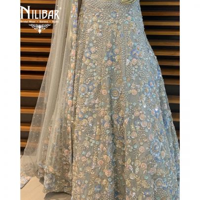 Silver Grey Organza Lehenga