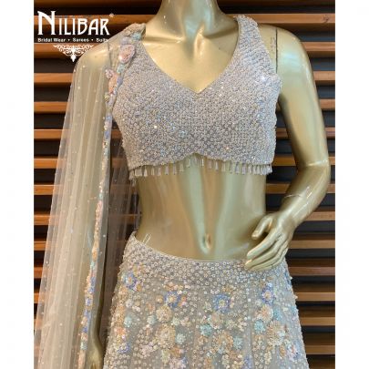Silver Grey Organza Lehenga