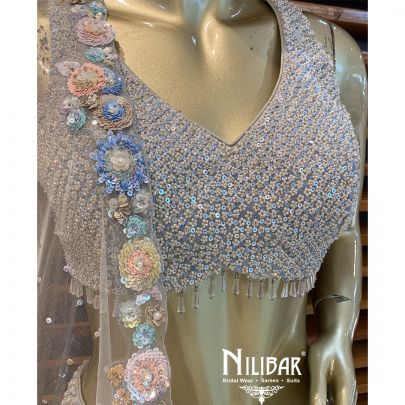 Silver Grey Organza Lehenga