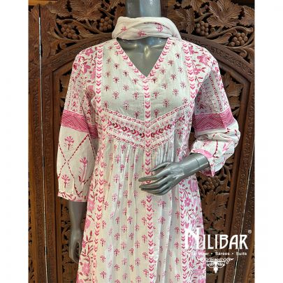White & Pink Cotton Pant Suit